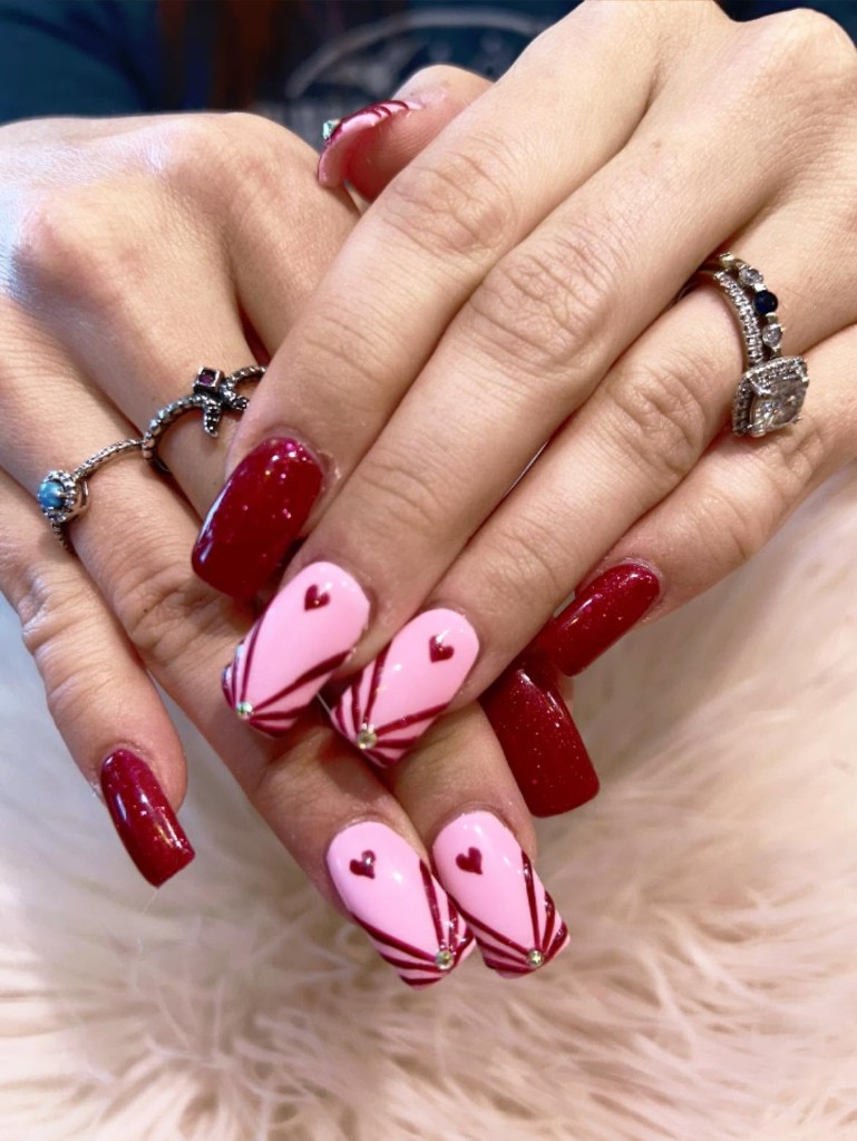 Christmas character nail art with peppermint designs