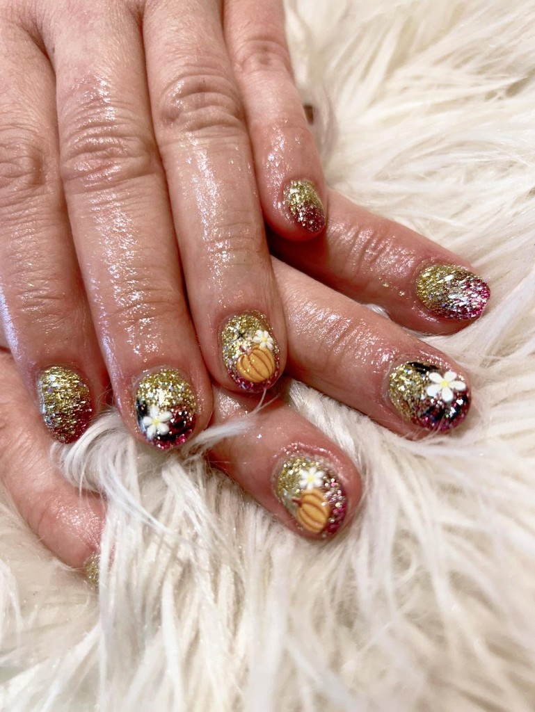 Hot pink nails with crystal butterfly statement art