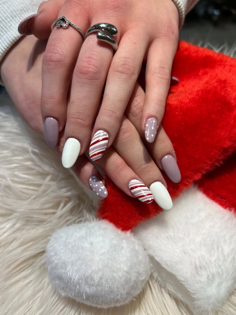 Christmas red and green nails with poinsettia art