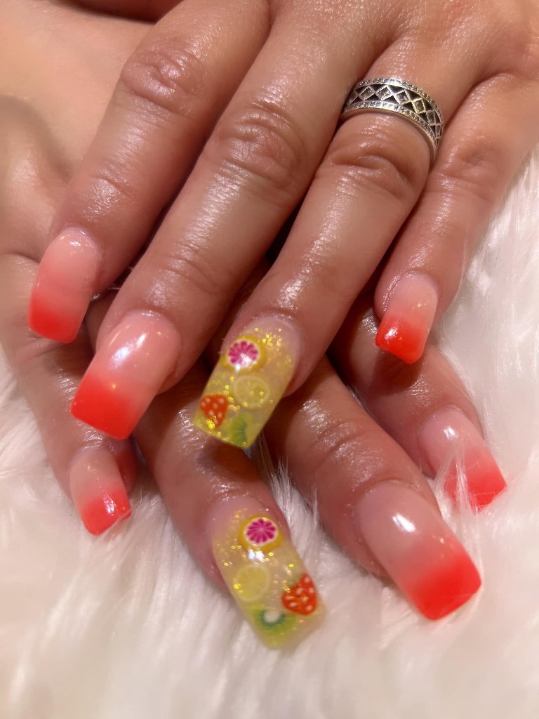 Custom nail art with creative color and detail