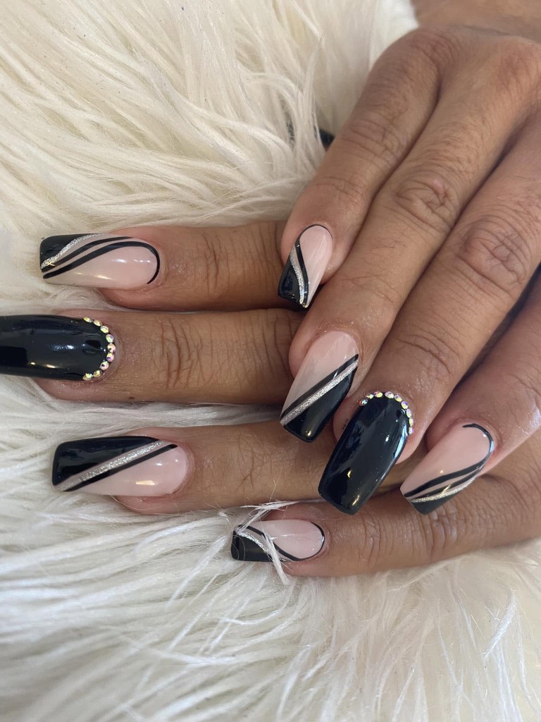 Bold color manicure with custom nail art