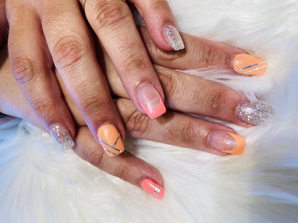 Pastel geometric color-block coffin nail art